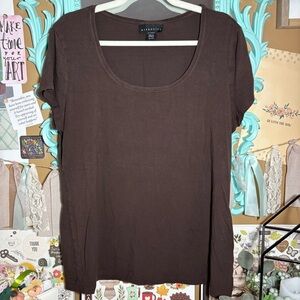 Attention Brown Short Sleeve Scoop Neck T-Shirt Top Women’s Size XL Fall Stretch